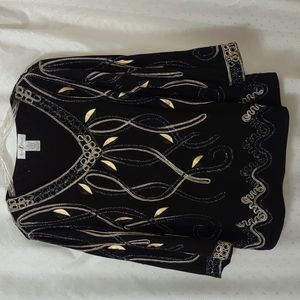 Once 1 Again blouse size XL, black, silver & gold